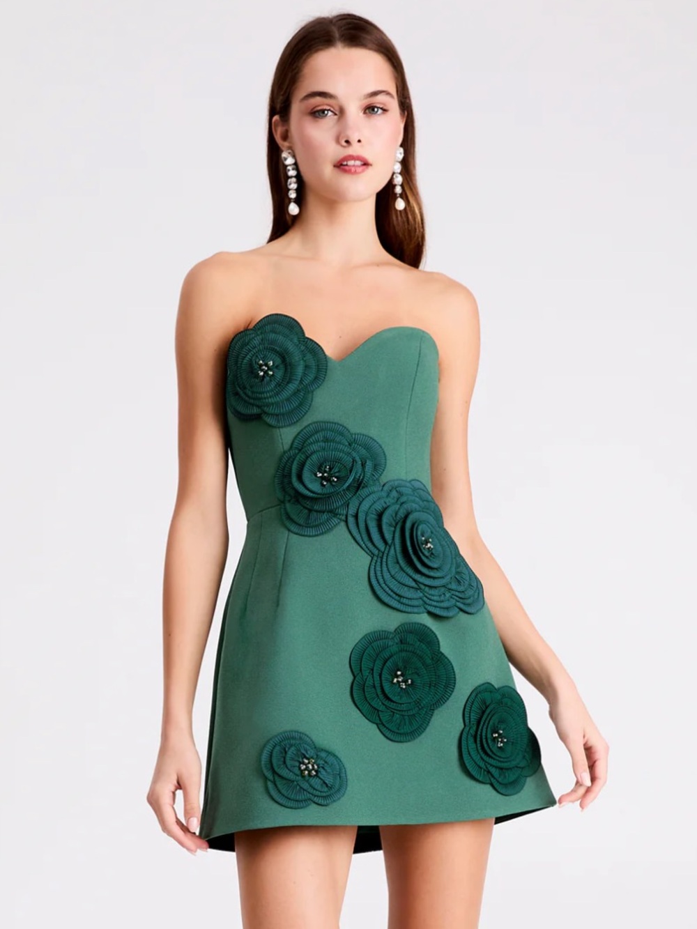 helsi gia green 3d floral applique sweetheart neckline strapless mini dress XS